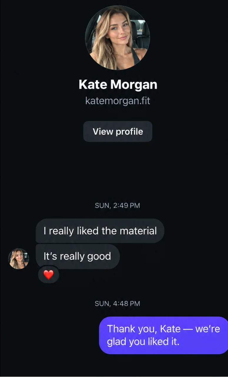 Customer testimonial from Kate Morgan